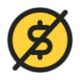 Yellow coin icon with dollar sign struck out
